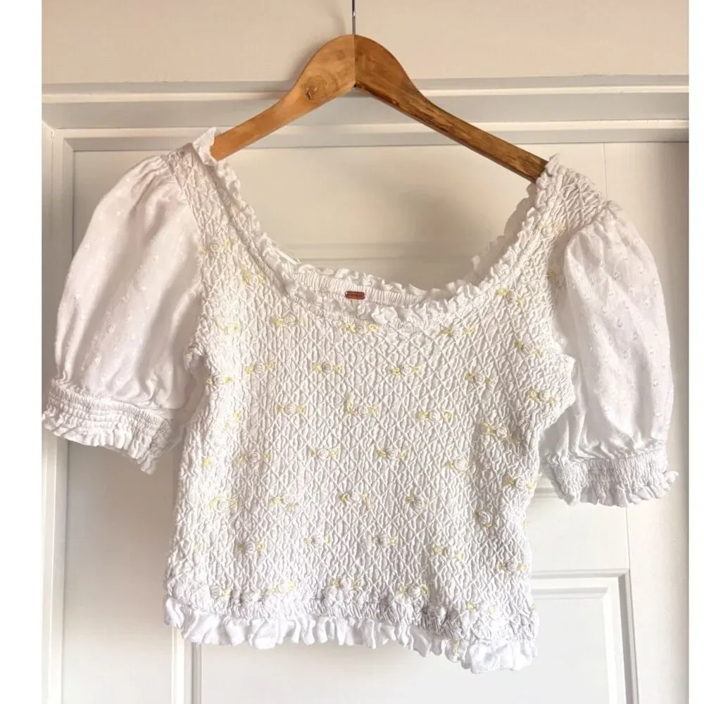 Free People Cecilia Cotton Rosette Top White Size Medium